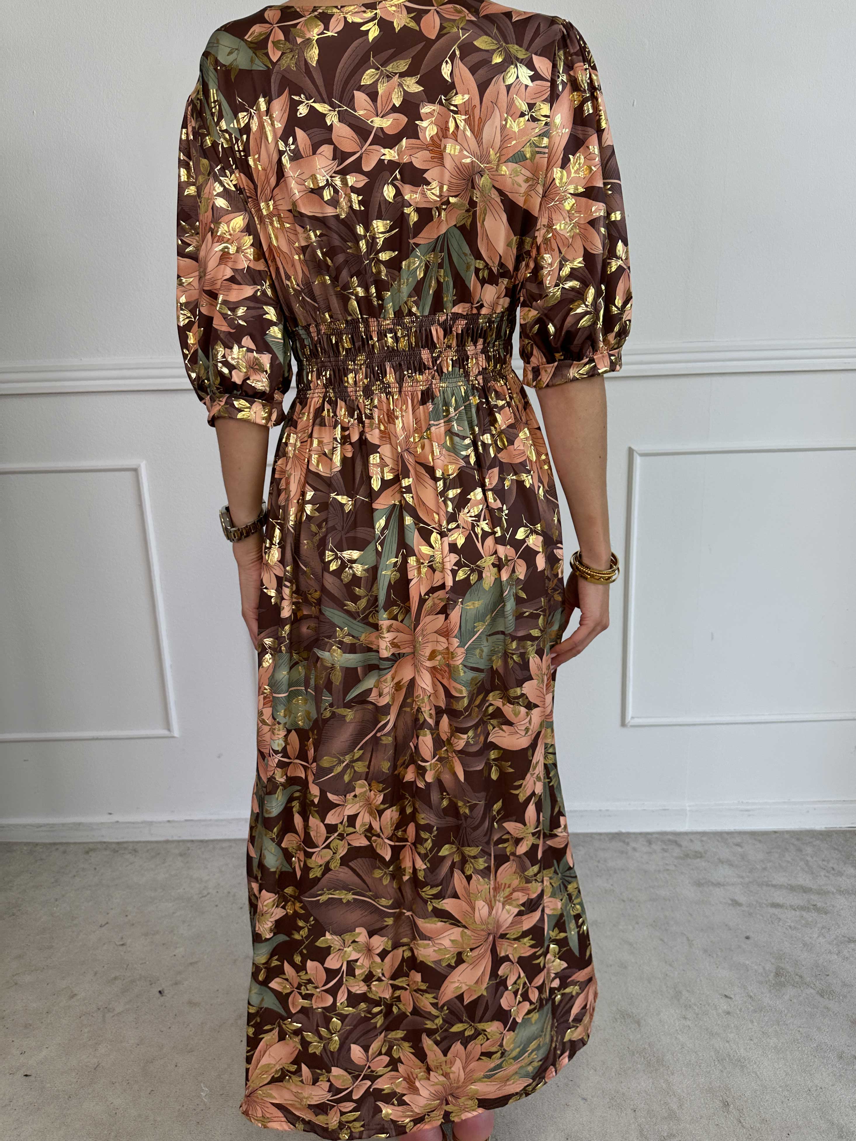 Pamina Leaf - Lang elastisk kjole med blad motiver